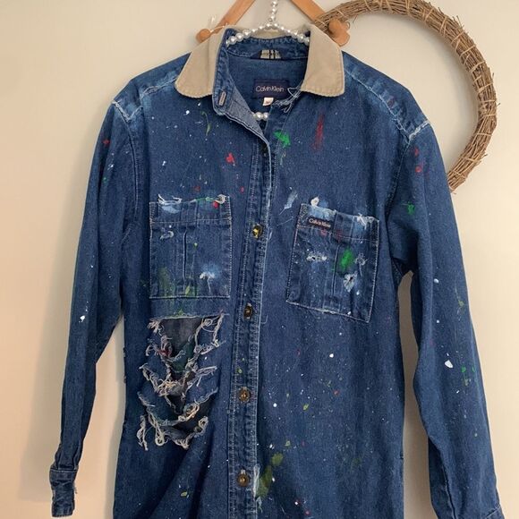 Vintage Calvin Klein denim distressed dress size medium - Picture 2 of 10